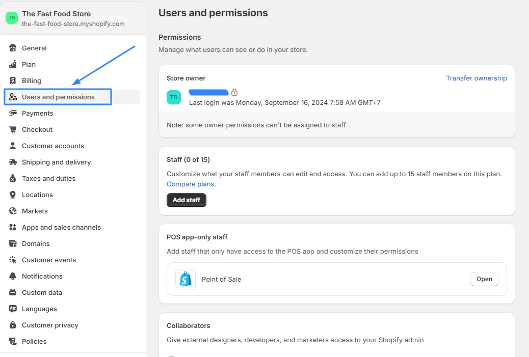 Go to Users and Permissions